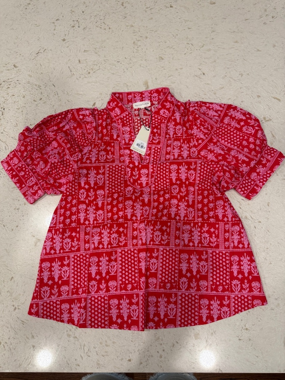 Avara Dakota Entro red and pink floral cotton top XS